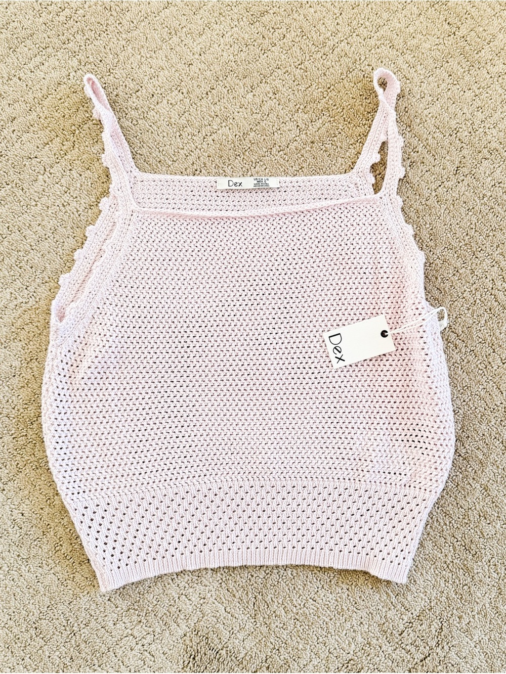 Dex Light Pink Crochet Cami Tank
